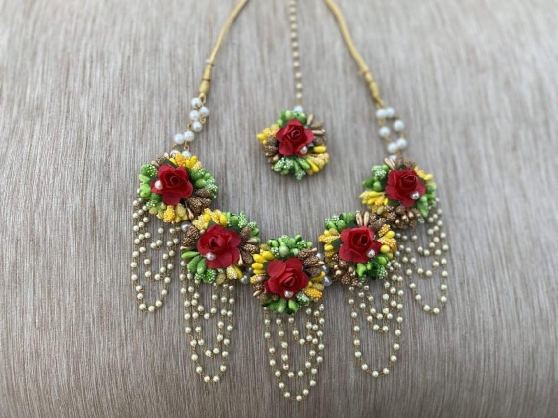 Artificial Flower jewellery set for Haldi/Mehandi/babyshower function. - 3